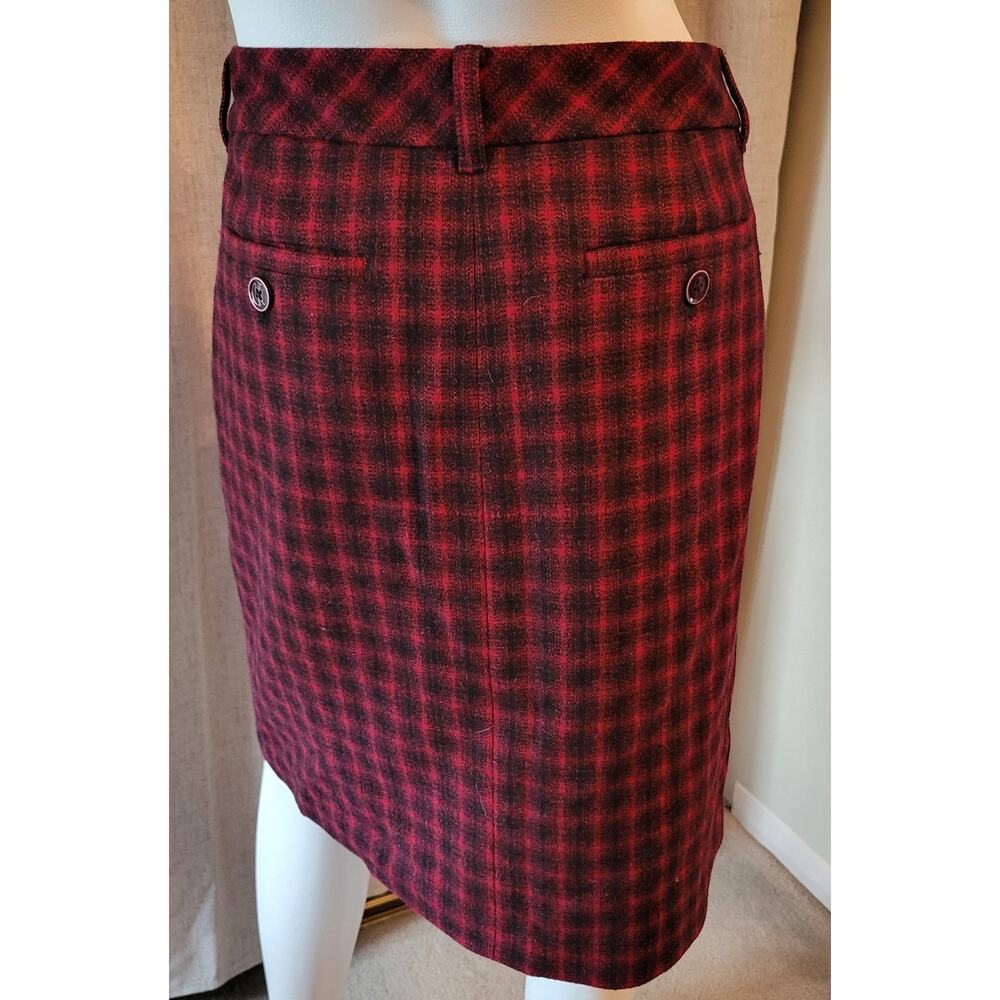 Eddie Bauer Plaid Wool Skirt Red Black Size T10 Fully Lined Knee Length Pencil - Picture 3 of 8